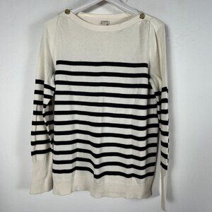 J.Crew Womens Striped Cotton Knit Sweater Large Black & White Nautical Boat Neck